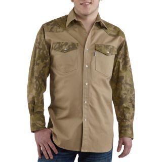 Carhartt Ironwood Snap Front Twill Work Shirt   Khaki/Camo, Small, Model S209