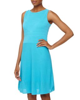 Chevron Knit Sleeveless Dress, Calypso Blue