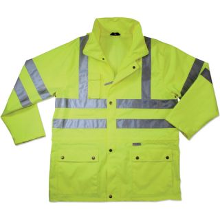 Ergodyne High Visibility Class 3 Rain Jacket   Lime, Large, Model 8365