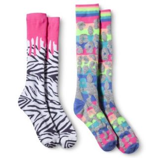 Xhilaration Girls Zebra/Leopard Knee High Socks 2pk   Silver Lining 9 2.5