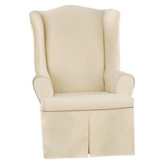 Sure Fit Corded Canvas Wing Chair Slipcover   Natural