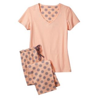 Womens Top/Capri Pajama Set   Orange/Grey Polka Dot S