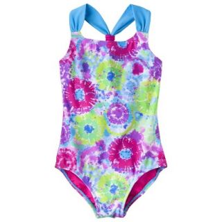 Girls 1 Piece Tie Dye Swimsuit   Purple XL