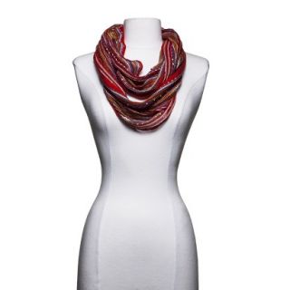 Multicolored Textured Woven Infinity Scarf   Red