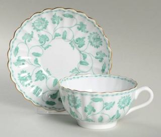 Spode Colonel Jade Footed Cup & Saucer Set, Fine China Dinnerware   Jade Flowers