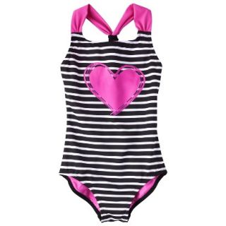 Girls 1 Piece Heart Swimsuit   Pink/Black L