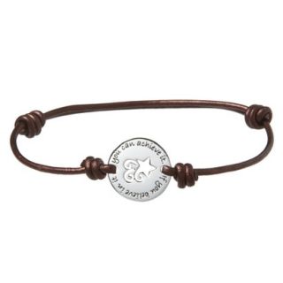 Sterling Silver Believe Leather Adjustable Cord Bracelet   Brown