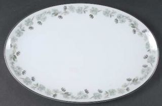 Noritake Pinetta 12 Oval Serving Platter, Fine China Dinnerware   Green & Silve