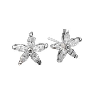 Bridge Jewelry Flower Cubic Zirconia Stud Earrings Sterling Silver