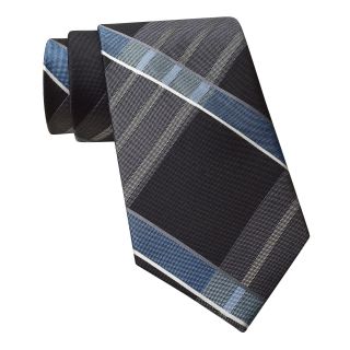 CLAIBORNE Stuart Plaid Tie, Charcoal, Mens