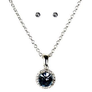 Round Pendant Necklace and Earrings Set   Silver/Blue