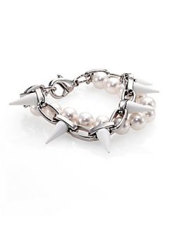 Joomi Lim Chain, Spike & Faux Pearl Bracelet   Silver
