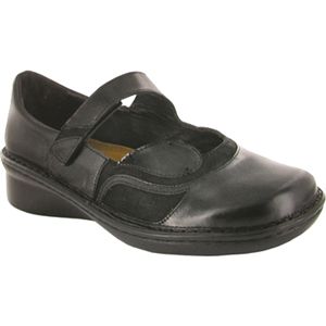 Naot Womens Conga Black Madras Black Velvet Nubuck Black Patent Shoes, Size 36 M   35097 N1U