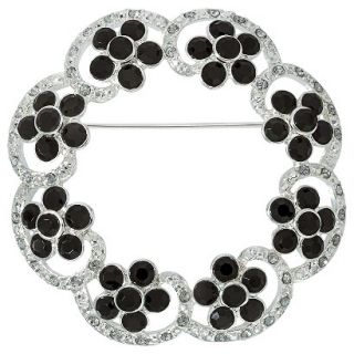 Lonna & Lilly Silver Flower Wreath Pin with Stone   Silver/Jet