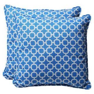 Outdoor 2 Piece Square Toss Pillow Set   Blue/White Geometric 18