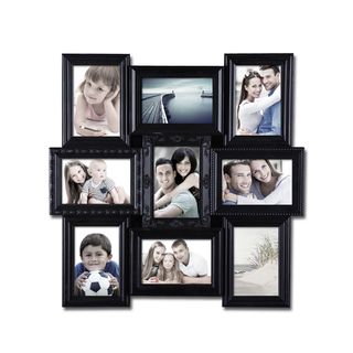 Adeco Black Plastic Wall Hanging 9 photo Collage Picture Frame Black Size 4x6