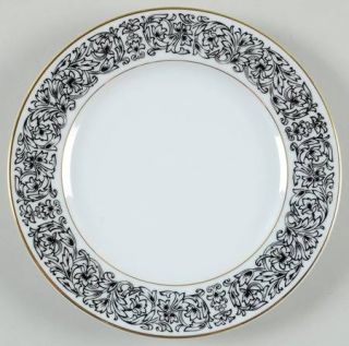 Wyndham Crete Bread & Butter Plate, Fine China Dinnerware   Black Leafy/Floral F