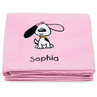Playful Puppy Pink Applique Fleece Blanket   Embroidered