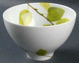 Mikasa Daylight Rice Bowl, Fine China Dinnerware   Green Leaves On White,Rim,Smo