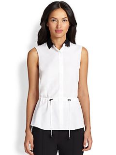 Akris Punto Contrast Collar Sleeveless Shirt   White