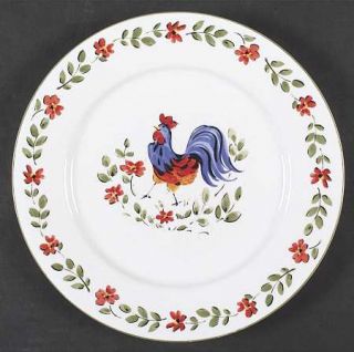 Gibson Designs Rooster Walk Dinner Plate, Fine China Dinnerware   Blue/Red Roost