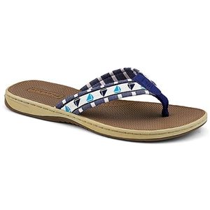 Sperry Top Sider Womens Greenport Navy White Sailboats Sandals, Size 8 M   9268566