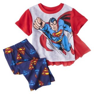 Superman Toddler Boys 2 Piece Short Sleeve Pajama Set w/ Cape   Gray 2T