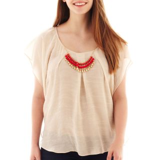 by&by Butterfly Sleeve Gauze Necklace Top   Plus, Sand