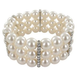 3 Row Pearl Beaded and Crystal Bracelet   Cream