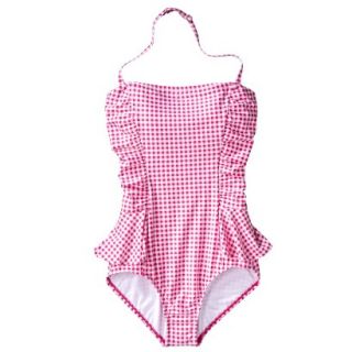 Clean Water Womens Peplum 1 Piece Gingham Swimsuit  Pink XS