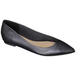 Womens Merona Avalyn Genuine Leather Pointed Toe Flats   Black 9.5