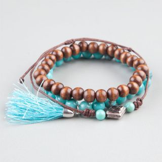 3 Piece Turquoise/Wood Beaded Bracelets Brown Combo One Size For Women