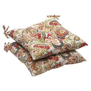 Outdoor 2 Piece Tufted Chair Cushion Set   Green/Off White/Red Floral
