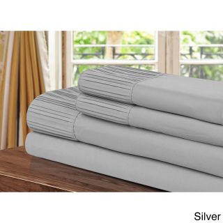 Chic Luxury Home Collection 4 piece Pleated Microfiber Sheet Set Silver Size Queen