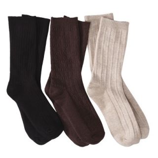 Merona Womens 3 Pack Texture Crew Socks   Brown One Size Fits Most