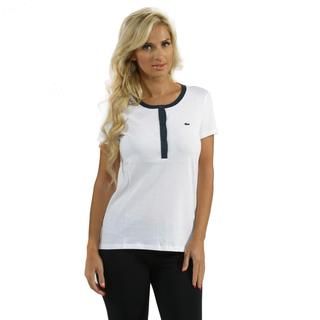 Lacoste Womens White/ Navy Contrast Placket Henley Top