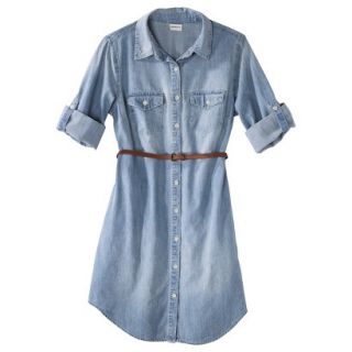 Merona Womens Denim Belted Shirt Dress   Blue   L