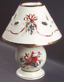 Lenox China Winter Greetings Candle Lamp with Shade, Fine China Dinnerware   Red