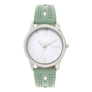 Decree Womens Perforated Faux Leather Strap Watch, Green