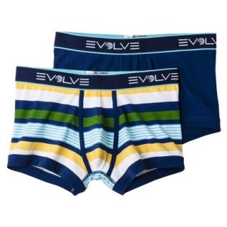 Evolve Mens 2pk Striped/Solid Trunks   Blue/Yellow   XL