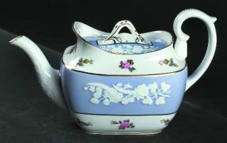 Spode Maritime Rose Blue (Scalloped) Teapot & Lid, Fine China Dinnerware   White