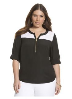 Lane Bryant Plus Size Colorblock zipped blouse     Womens Size 18, Black