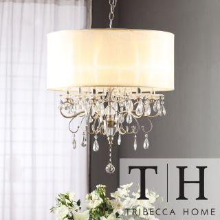 Tribecca Home Silver Mist Hanging Crystal Drum Shade Chandelier