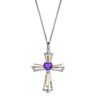 Sterling Silver and 14k Yellow Gold Amethyst Cross Pendant   18