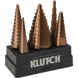 Klutch Cobalt Step Drill Bit Set   3/16 Inch to 1 3/8 Inch Diameter, 5 Pc. Set