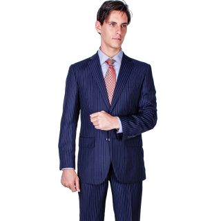 Mens Modern Fit Navy Blue Stripe 2 button Suit