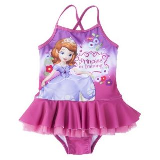 Disney Sofia the First Toddler Girls 1 Piece Tutu Swimsuit   Raspberry 3T