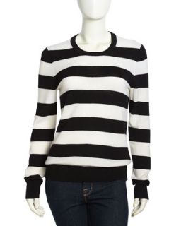 Shane Striped Cashmere Sweater, Black/Ivory