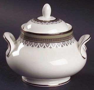 Royal Doulton Braemar Sugar Bowl & Lid, Fine China Dinnerware   Black Geometric