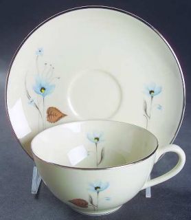 Pickard Woodland Flower Flat Cup & Saucer Set, Fine China Dinnerware   Blue Flow